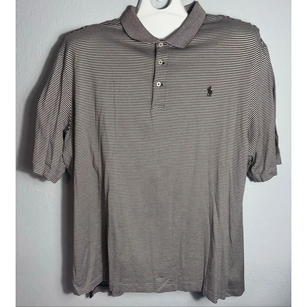 Polo Golf Ralph Lauren Brown Stripped Polo Size 2XL XXL Golf Shirt Brown Pony
